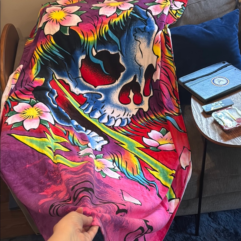 Ed Hardy Multicolor Skull and Heart Beach towel